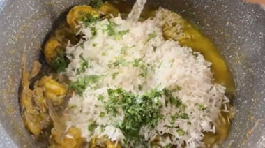 Konkan-style prawns pulao served hot with cucumber raita